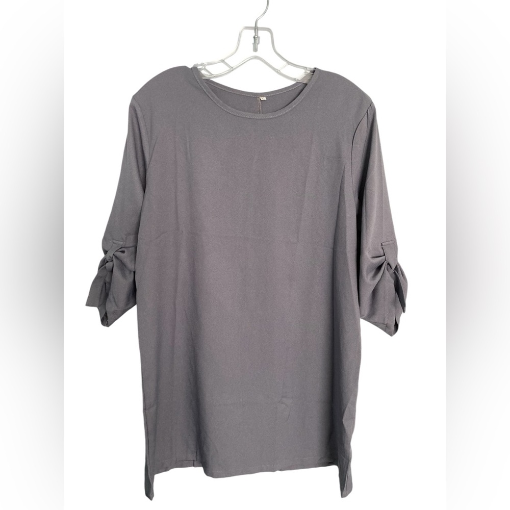Gray mini shift dress with tie elbow length sleeves size L (Juniors)